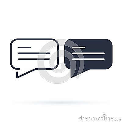 Chat bubble simple icon. Line and solid version, dialogue outline and filled vector sign. Linear and full pictogram Vector Illustration