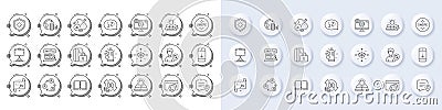 Chat bubble, Swipe up and Target path line icons. For web app, printing. Line icons. Vector Stock Photo