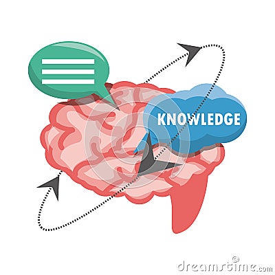chat bubbles with brain knowledge Cartoon Illustration