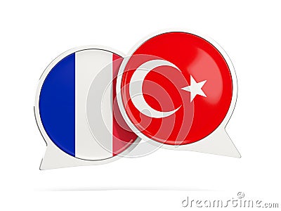 Chat bubbles of France and Turkey isolated on white Cartoon Illustration