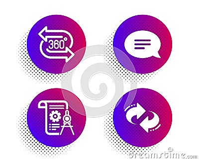 Chat, Divider document and 360 degree icons set. Refresh sign. Speech bubble, Report file, Virtual reality. Vector Vector Illustration
