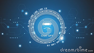 chatGPT Ai artificial intelligence technology hitech concept. chat GPT with smart bot, open Ai, line, Vector Illustration
