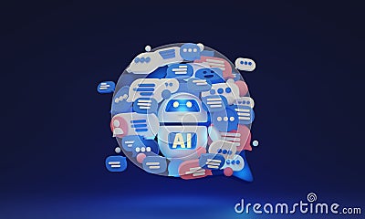 Chat GPT - Future of AI assistants and service robots, 3D illustration Cartoon Illustration