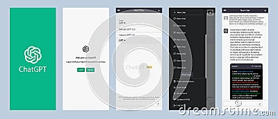 Chat GPT screen bot with artificial intelligence. Template with logo, login, signup, new chat, prompt interface Vector Illustration