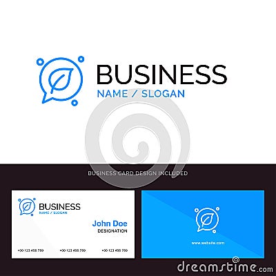 Chat, Green, Leaf, Save Blue Business logo and Business Card Template. Front and Back Design Vector Illustration