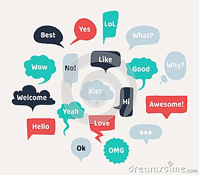 Chat hand drawn speech bubbles. Thinking balloon with rough edges and noisy grunge texture. Vector isolated chatting Vector Illustration