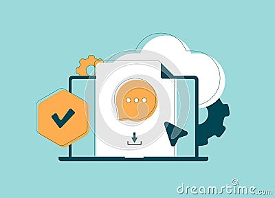 Chat history management, secure file sharing, data sync, online communication. Cloud storage vector illustration with Vector Illustration