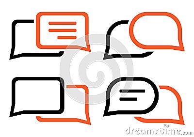 Chat icon. Set dialog clouds. Black and orange colors. Vector illustration Cartoon Illustration