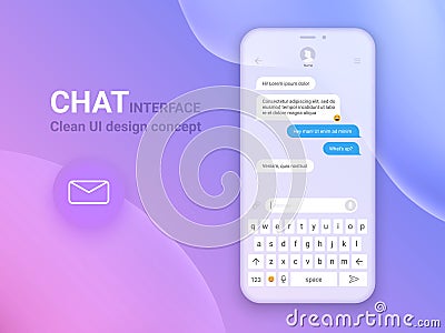 Chat Interface Application with Dialogue window. Clean Mobile UI Design Concept. Sms Messenger. Flat Web Icons. EPS 10 Vector Illustration