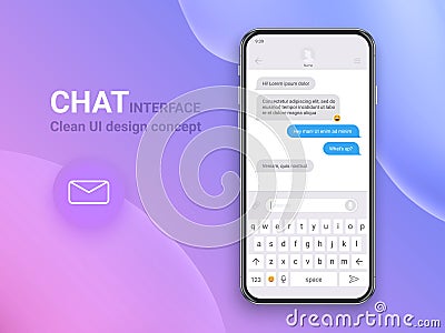 Chat Interface Application with Dialogue window. Clean Mobile UI Design Concept. Sms Messenger. Flat Web Icons. EPS 10 Vector Illustration