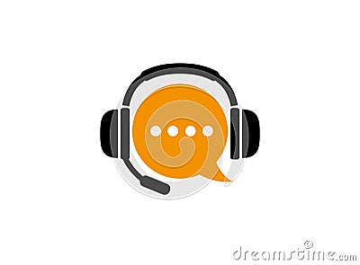 Chat symbol and headphone with microphone for customer services help for logo design illustration Vector Illustration