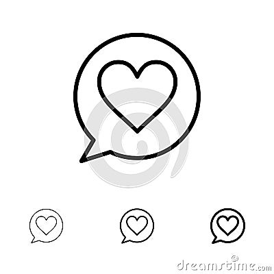 Chat, Love, Heart Bold and thin black line icon set Vector Illustration