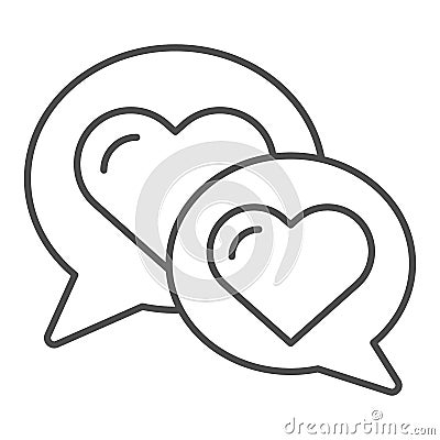 Chat for love thin line icon. Speech bubble with heart vector illustration isolated on white. Love message outline style Vector Illustration