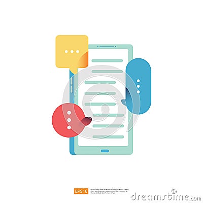chat or massage dialog on mobile phone or smartphone in flat style vector illustration. digital online conversation dialog on Vector Illustration