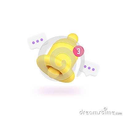Chat message ring bell notification incoming email electronic mail inbox mailbox 3d icon vector Vector Illustration