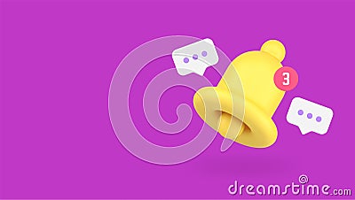 Chat message ring bell notification incoming email electronic mail inbox mailbox 3d icon vector Vector Illustration