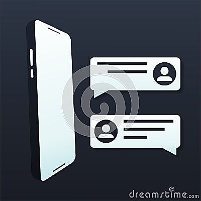Chat messages notification with text preview on smartphone. Messages bubbles with user profile. Online talking speak conversation Vector Illustration
