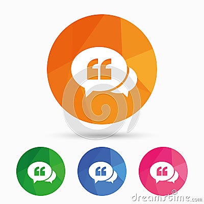 Chat Quote sign icon. Quotation mark symbol. Vector Illustration