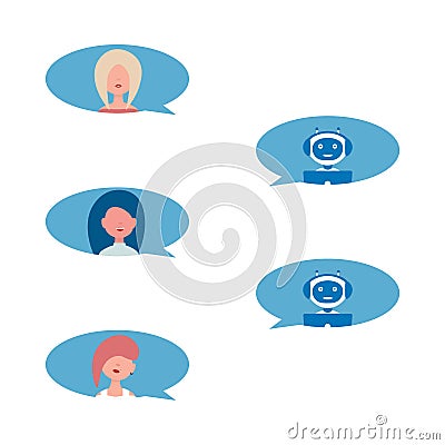 Chat bot robot people icons Vector Illustration