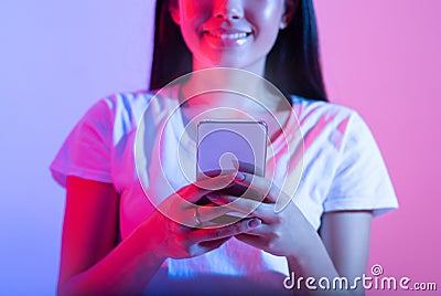 Chat on social networks, write blog, post online and surfing in internet Stock Photo
