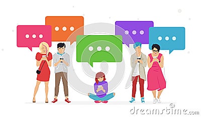Chat speech bubbles for texting messages, communicating and sharing meme flat vector illustration Vector Illustration