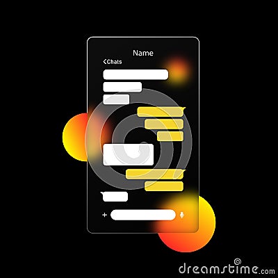 Chat window. Message, conversation concept. Glassmorphism style. Phone icon. Realistic glass morphism effect with set of Vector Illustration