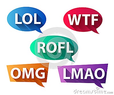 Chat words - LOL OMG WTF ROFL LMAO. Internet slang. Vector Illustration