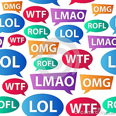 Chat words - LOL OMG WTF ROFL LMAO. Internet slang. Vector Illustration