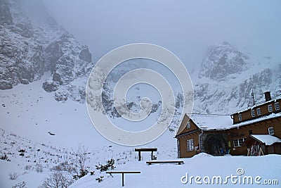Chata pri Zelenom plese BrnÄÃ¡lka hut in Zelene pleso valley in High Tatras Editorial Stock Photo