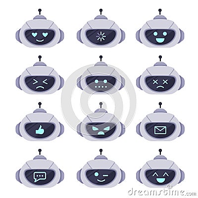 Chatbot avatar set, technology chat cute symbol Vector Illustration