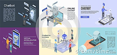 Chatbot banner set, isometric style Vector Illustration