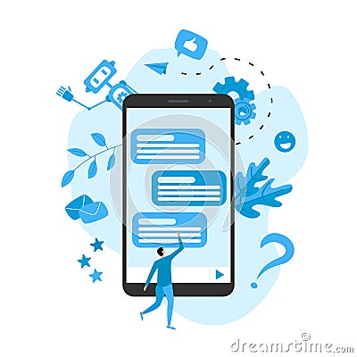 Chatbot business concept. Communication with chatbot. Artificial intelligence in customer support Vector Illustration