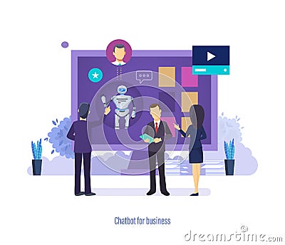 Chatbot for business. Virtual robot assistant, help desk, technical support. Vector Illustration