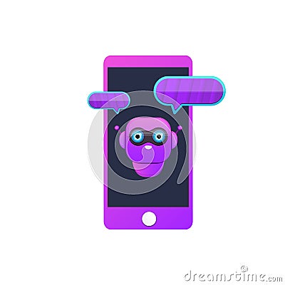 Cute chatbot character or smart phone intelligent assistant isolated on white background. Vector Funny robot assistant Vector Illustration