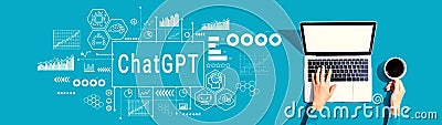 Chatbot ChatGPT - Aartificial Iintelligence theme with person using a laptop Stock Photo