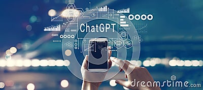 Chatbot ChatGPT - Aartificial Iintelligence theme with person using smartphone Stock Photo