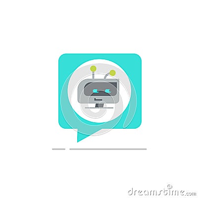 Chatbot in chatting bubble speech vector icon, chat bot service logo, robot head Vector Illustration