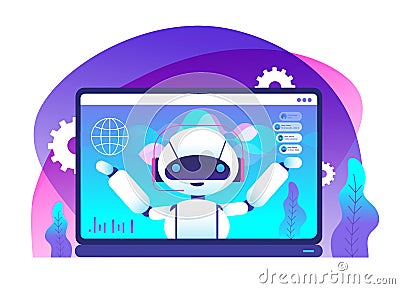 Chatbot concept. Ai robot advices clients. Hotline customer service. Virtual support and mobile assistance vector Vector Illustration