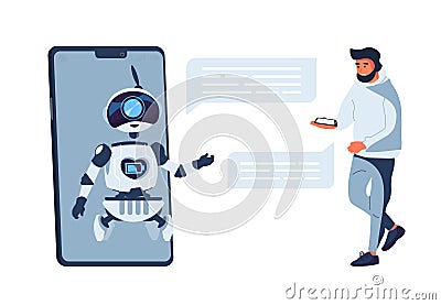 Chatbot concept. Chat bot customer support. Artificial intelligence. Online help service. Vector flat illustration Vector Illustration