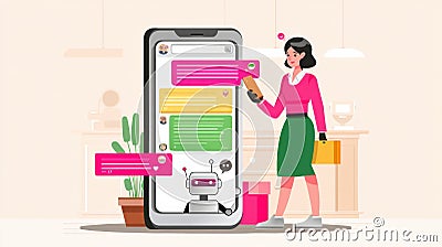 Chatbot Confirms Order Over Phone in a Colorful Interface With a User Interacting in a Modern Setting Generative AI Stock Photo