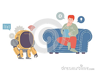 chatbot customer service talk bot robot artificial intelligent cyber computer controlled system intelligence modern Vector Illustration