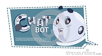 Chatbot Cute Robot Template Banner With Copy Space, Chatter Or Chatterbot Technical Support Chat Bot Service Concept Vector Illustration