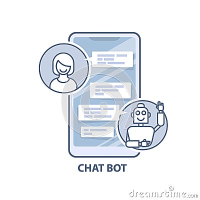 Chatbot helper - chatting with robot virtual assistant sending message Vector Illustration