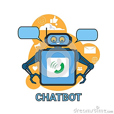 Chatbot Icon Concept Support Robot Technology Digital Chat Bot Application Vector Illustration