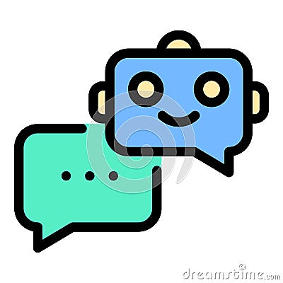 Chatbot icon flat line style illustration representing AI-powered virtual assistants, automated messaging, and conversational Vector Illustration