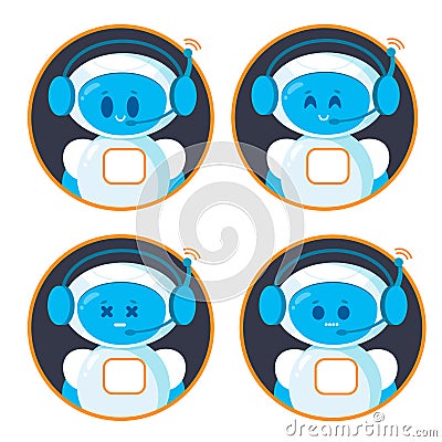 Chatbot icon set. Cute smiling robots. Modern flat style cartoon characters illustration Vector Illustration