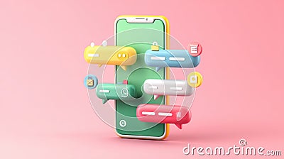 Chatbot Interacting With Customer on Phone Through Colorful and Engaging User Interface With Various Messaging Icons Stock Photo