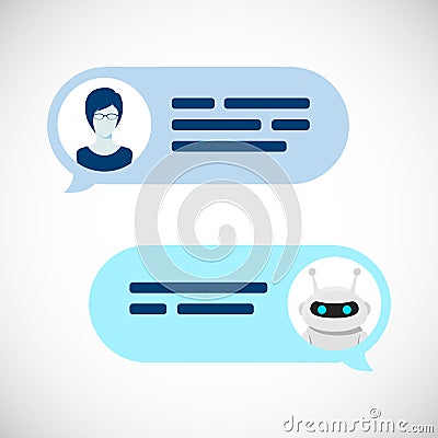 Chatbot robot concept. Dialog help service. User and bot speech messages. Vector illustration Vector Illustration