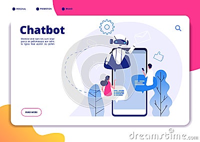 Chatbot. Robotics chatterbot smart robotical conversetion ai bot online talking helping chatbots answering phone vector Vector Illustration