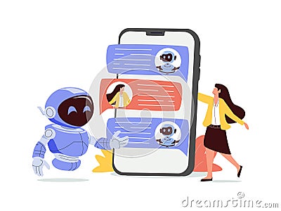 Chatbot virtual assistant abstract concept vector illustration. internet, online smart robot, device conversation, media Vector Illustration